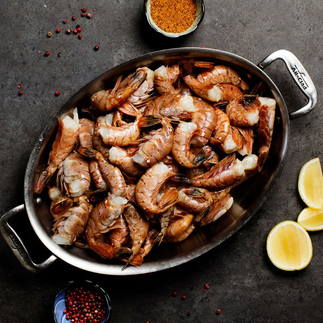 Spot Prawns in dish ready to be spiced